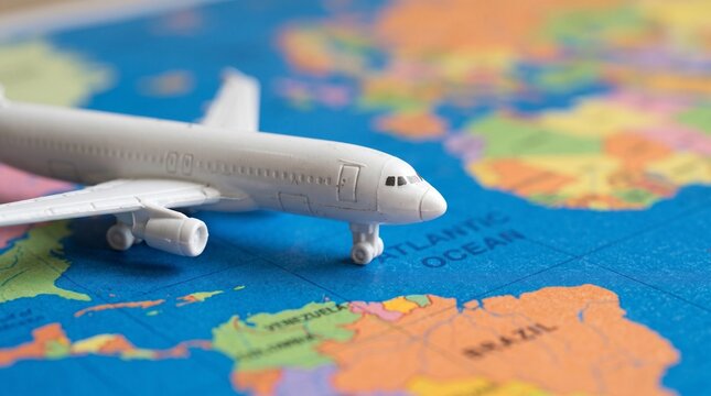 White toy airplane on map