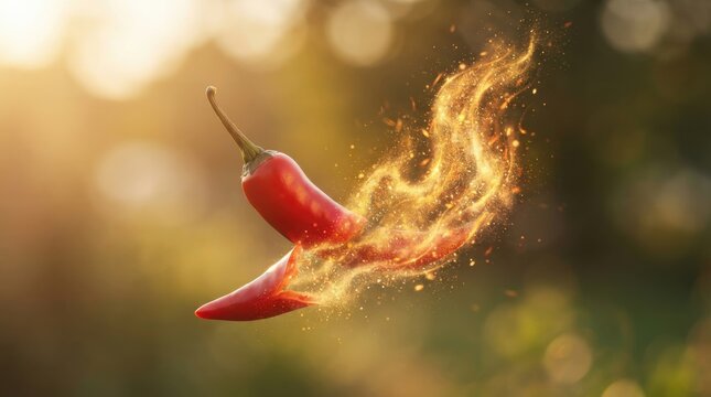 Red chili pepper with fire flames