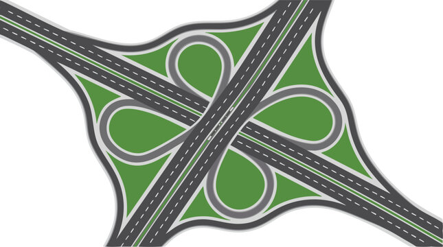 Highway Interchange Illustration with Cloverleaf Junction for Traffic Flow and Road Design
