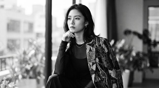 Woman deep in thought near window