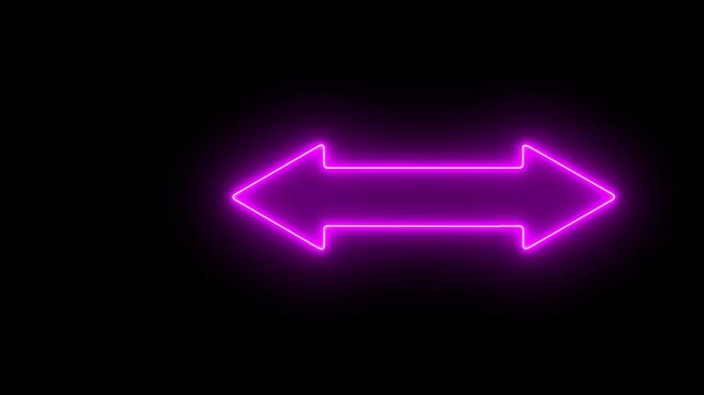 Modern neon-style looping animation of glowing arrows moving horizontally left and right,double arrow icon with left and right side animation background video.