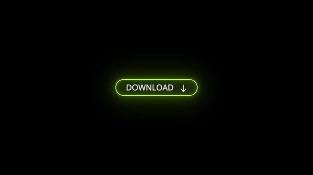 Neon lime green download button with down arrow icon 4k video with 25fps