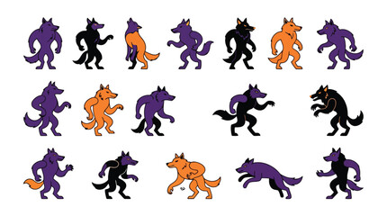 Fototapeta premium Set of various werewolf characters in different poses for a creative halloween vector design project collection