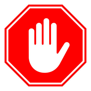 Stop Hand Sign Red Octagon Warning Icon Vector Symbol Illustration