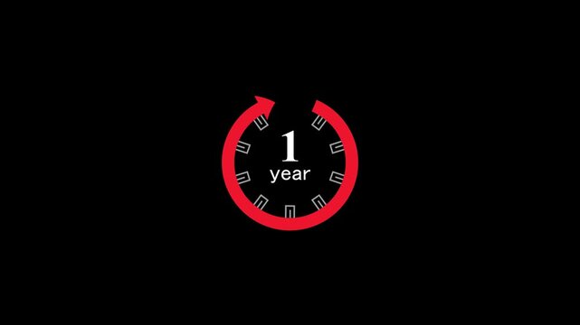 One year anniversary celebration countdown clock with red ribbon and gift box concept