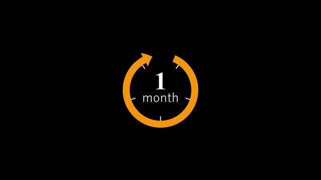 One month countdown timer yellow neon sign circle animation black background