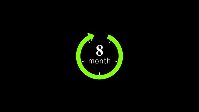 Circular countdown timer with glowing neon green eight months indicator on black background for