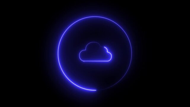  cloud systems with glowing neon cloud icon showcasing futuristic digital network  tracks database file download percentages. User interface asset showing cloud icon. 