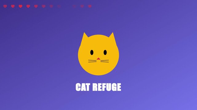 Cat refuge minimalist animation with floating hearts on purple 4k background