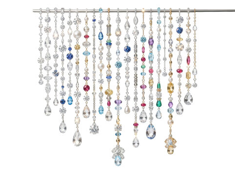 Sparkling crystal bead curtain isolated on transparent background. Ideal for luxury interior decor design.