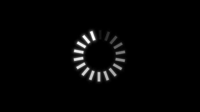 Loading and Buffering Animation Isolated on Black Background, Video Buffering Circle Icon looping Animation on Black Background
