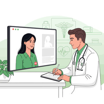 Doctor Consults Patient Via Telemedicine Digital Healthcare Connection