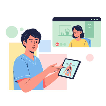 Doctor Consults Patient Via Video Call Explaining Anatomy Health