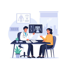 Fototapeta premium Doctor Consulting Patient Showing X-Ray Results In Clinic