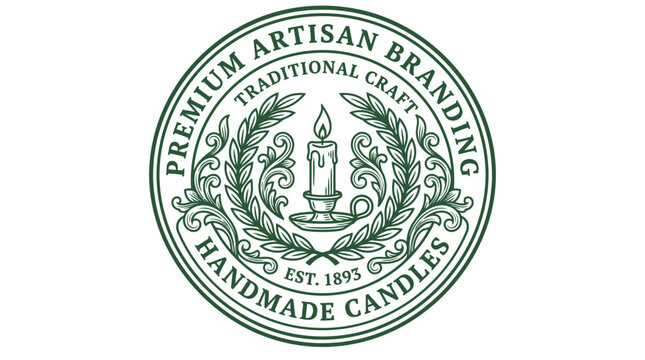 Vintage style emblem logo for premium artisan handmade candles.