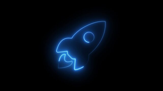 Glowing neon line rocket idea. Business, innovation and technology concept, startup, creative idea, business, innovation and technology idea. Motion graphics of spaceship. 4k video animation. 