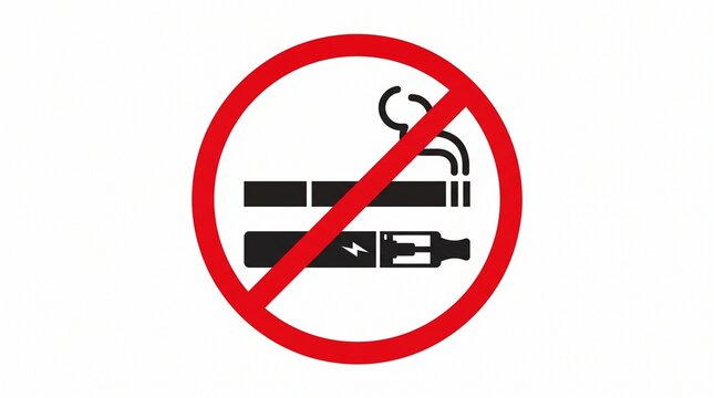No smoking and no vaping sign prohibition vector illustration featuring cigarette electronic vape device red prohibition circle symbol isolated on white background design concept