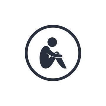 Sad Person Icon Sitting in Circle.
