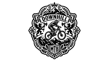 Obraz premium Ornate downhill mountain bike crest with heraldic crown.
