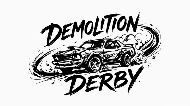 Dynamic demolition derby muscle car brush logo.