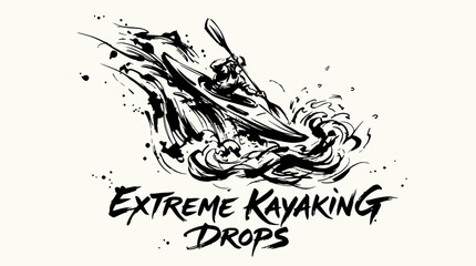 Extreme kayaking waterfall drop action sketch © bakooh