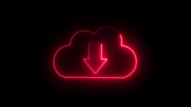Neon glowing digital cloud icon, data transfer animation. cloud storage with arrows icon animation cloud and download arrow icon signs, glow, arrow, shape, cloud, 4k video.