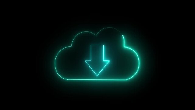  Glowing neon cloud storage with arrows, cloud and download arrow icon signs, Cloud space and technology, data backup icon. Upload and download concept. cloud computing upload icon .