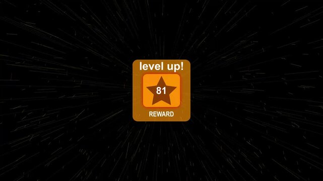 Level 81 Up Reward Achievement Notification Animation with Golden Star Badge, Game Progress UI, Success Pop Up, Mobile Gaming Interface, 4K Quality Video, Level Up Screen with, Level Up animation
