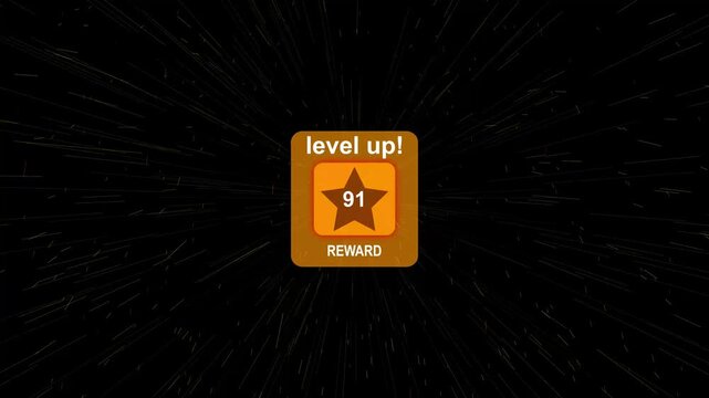 Level 91 Up Reward Achievement Notification Animation with Golden Star Badge, Game Progress UI, Success Pop Up, Mobile Gaming Interface, 4K Quality Video, Level Up Screen with, Level Up animation