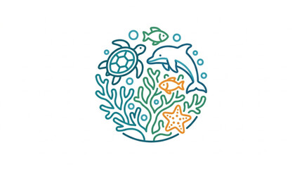 Colorful Marine Life Circular Illustration Design. © Yunita