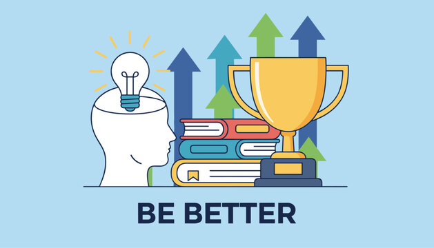Creative graphic highlighting personal self improvement smart study and academic success as ways to be better.