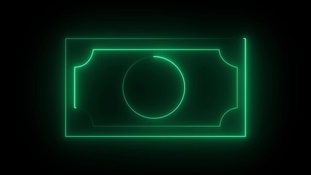 Glowing neon line bank note dollar icon isolated on black background. dollar banknote icon. stacked dollar bills representing finance, banking, savings, and economic wealth concept.4K VIDEO.