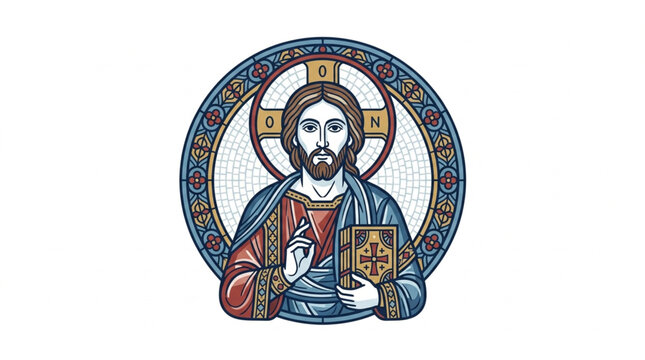 Colorful Mosaic Depiction of Jesus Christ with Halo.