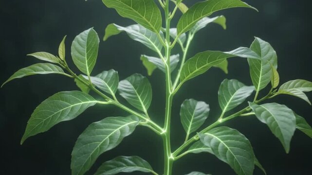 Cinematic wide shot of a small green sapling growing isolated against a dark background