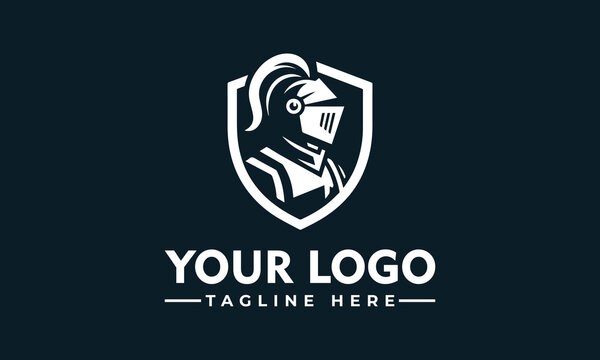 Professional Medieval Knight Helmet Logo Design with Shield Emblem for Security and Honor