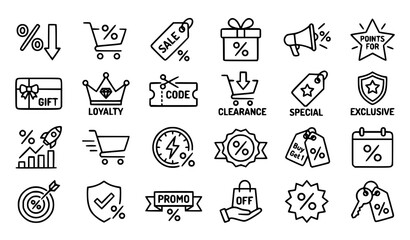Fototapeta premium Sale Discount Outline Icon Set Black Retail Promotion Vector Illustration