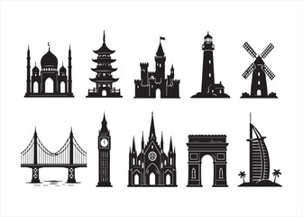Fototapeta premium Famous Monuments Silhoutte Collection