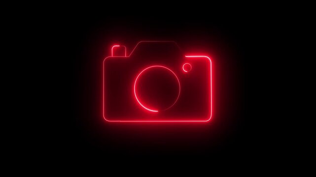 glowing neon camera icon isolated , recording, and film themes. Social media video camera icon for app. motion graphic of neon glowing camera photograph concept. 