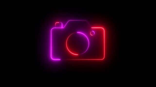 Neon camera icon with glowing blue lines on transparent background ,Social media video camera icon for app. motion graphic of neon glowing camera photograph concept. 