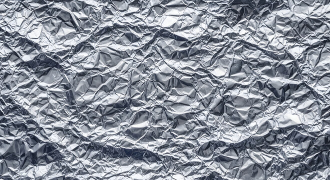 Shiny crumpled aluminum foil texture background pattern