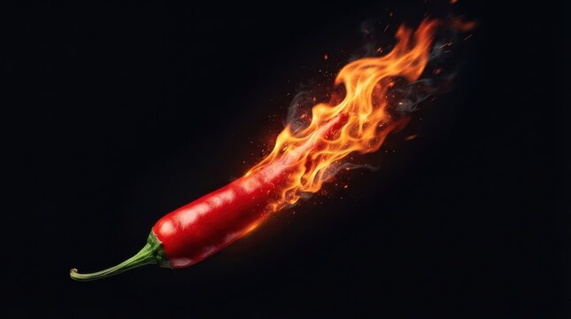 Red chili pepper engulfed in fire