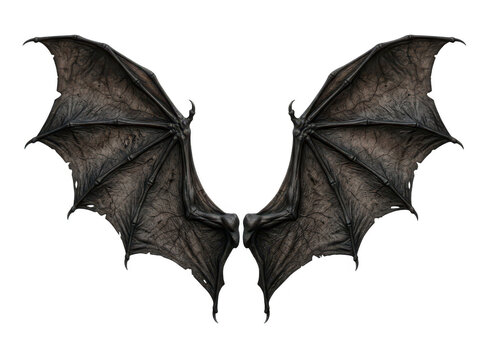 Detailed dark demon or dragon wings isolated on transparent background. Perfect for fantasy creature design and.