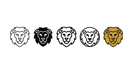 Five different colored lion head icon in various styles and colors on a white background © vector artist