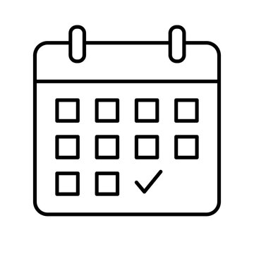 Calendar with check mark line icon. Schedule planning, event date and appointment reminder vector outline symbol.