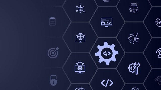 API Application Programming Interface concept on the colorful background. Motion graphics of  API Software development tool. Animation of 4k video. 