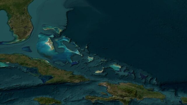  Zooming From World Map To BAHAMAS, High Tech Colorful Map Animation