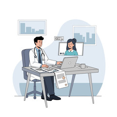 Fototapeta premium Doctor Conducts Virtual Medical Consultation Via Telemedicine Technology