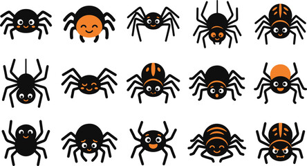 Fototapeta premium A collection of various spider illustrations set on a white background perfect for halloween decorations and spooky design projects