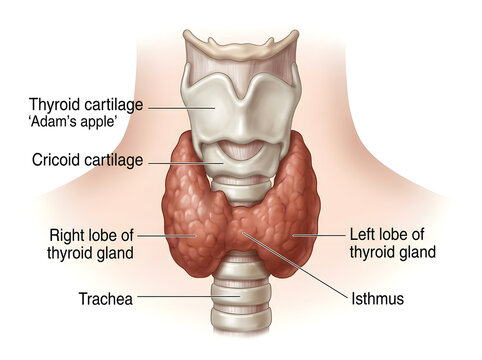 Human thyroid gland and cartilage anatomy illustration isolated on white background