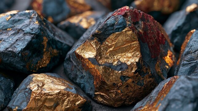 Rough Rocks with Shimmering Golden Metallic Details